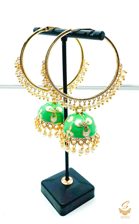 Meenakari work with pearls jhumka Balian