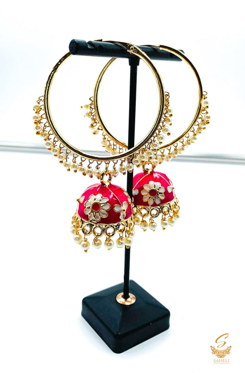 Beautiful meenakari work with pearls jhumka Balian