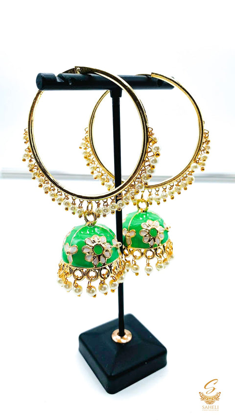 Beautiful meenakari work with pearls jhumka Balian