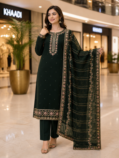Soft Georgette silk based embroidery with sequined work designer kameez with plazo pants and dupatta with embroidery border work Dupatta