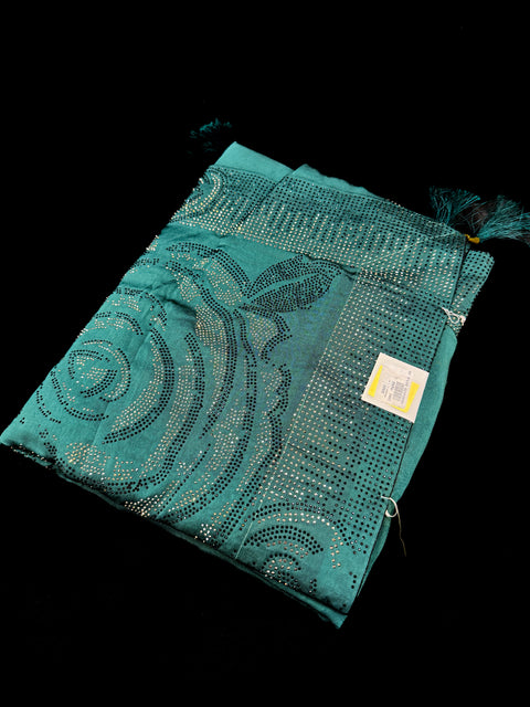 (Video clip attached) Beautiful swarovski Stones work Roses design beautiful Georgette Silk Saree