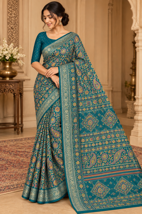 Soft Georgette Printed Saree – Lightweight and flowy with elegant all-over print and border. Matching blouse piece attached; model blouse is for reference only. Slight variation in colour/design is possible.
