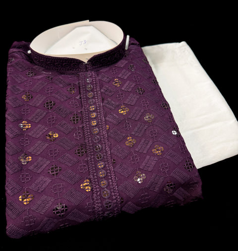 Pure Rayon Based Beautiful Embroidery Work At Front And Back With Sequins Work Designer Kurta & cream Pajama