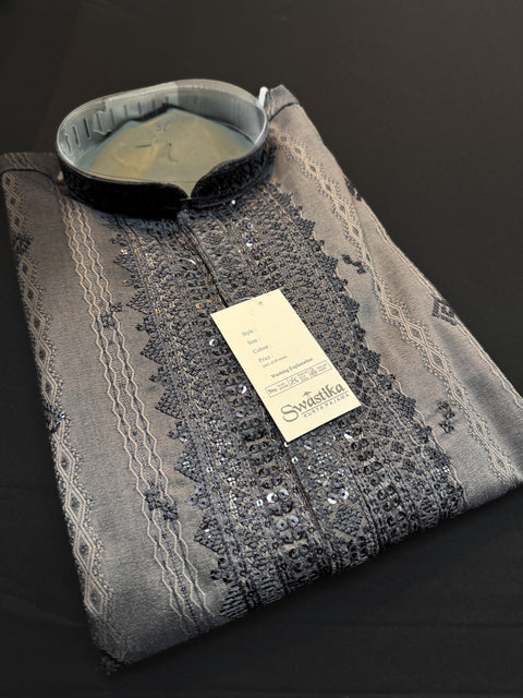 Soft malmal based beautiful embroidery work with sequins work designer Kurta with golden Pajama