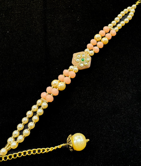 Pearls beaded Beautiful Stone Work Rakhi Bracelet style