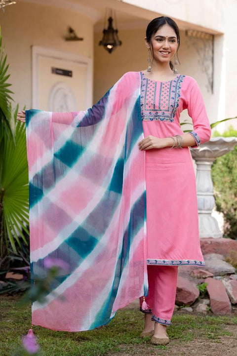 Pure & Soft Rayon Based Designer Embroidered & Mirror work Kurti With Plazo Pants & Dupatta