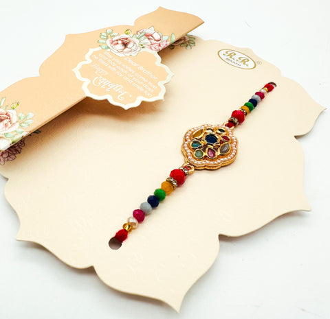Beautiful Stone Work Rakhi On Greeting Card