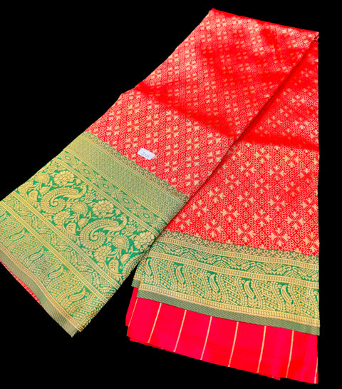 Brocade Soft Silk Saree with contrast beautiful pallu , border and blouse