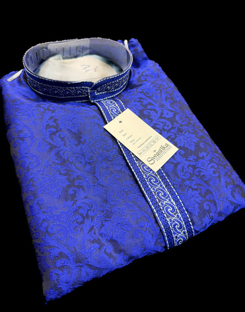 Soft Silk based brocade work neck embroidery designer Kurta with white Pajama