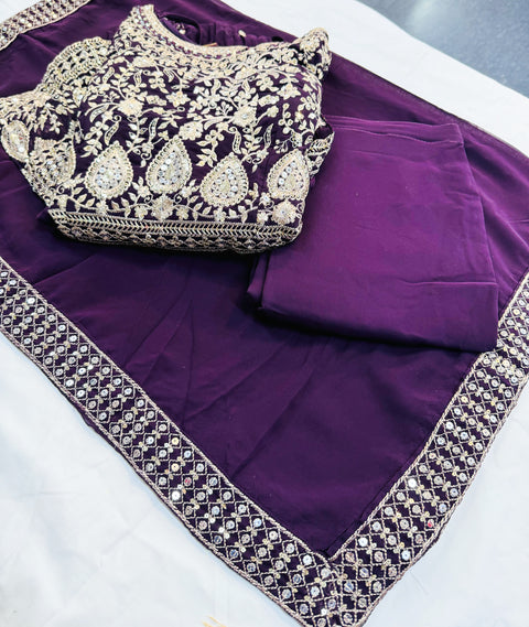 Georgette based embroidery work designer Nayra Cut kameez with plazo and georgette  based embroidery work dupatta