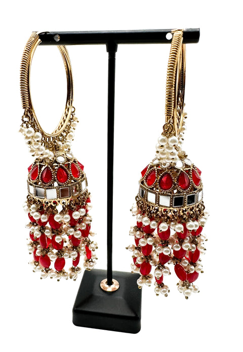 Pearls hanging with mirror work beautiful heavy work designer Jhumka Balian