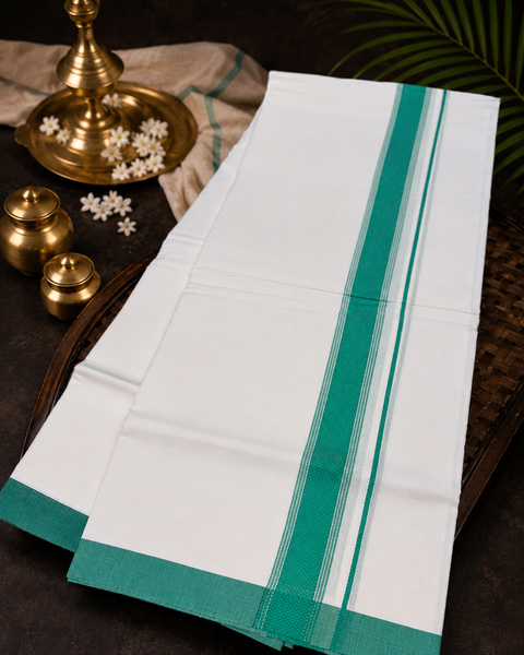 Woven Cotton Kerala Mundu / Dhoti in White ( 3.75 mtrs )Kurta not included,slight variation is possible