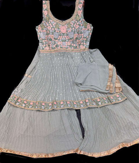 Georgette based embroidery with sequined work sharara suit