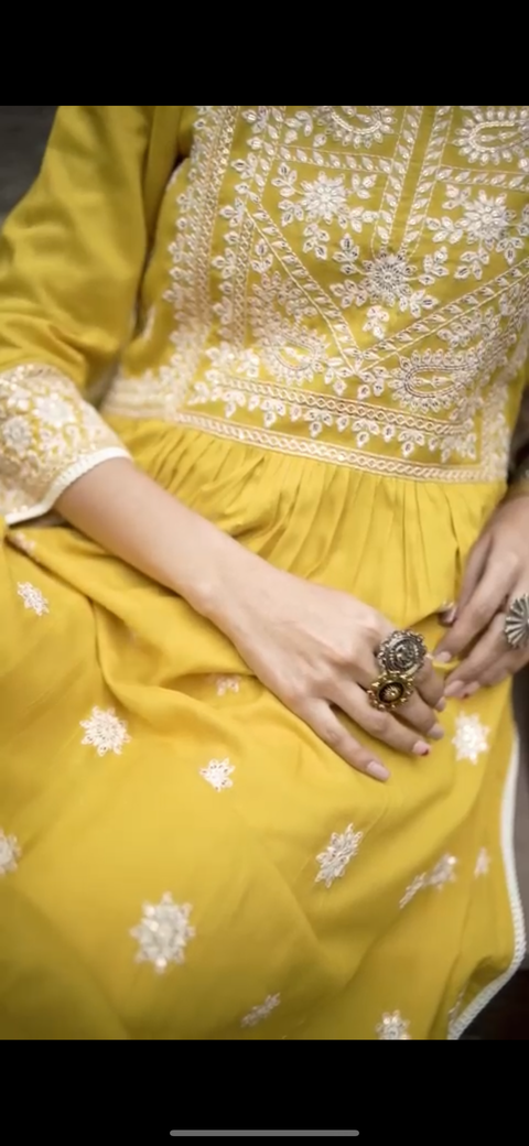 Pure & Soft Rayon Based Designer Lakhnavi Embroidered Kurti With Plazo Pants & Dupatta(Clip Attached to watch the design)