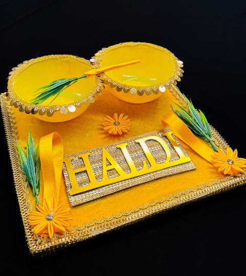 Decorated Haldi Platter | Pate with Bowl for Haldi Ceremony for Wedding Bride and Groom