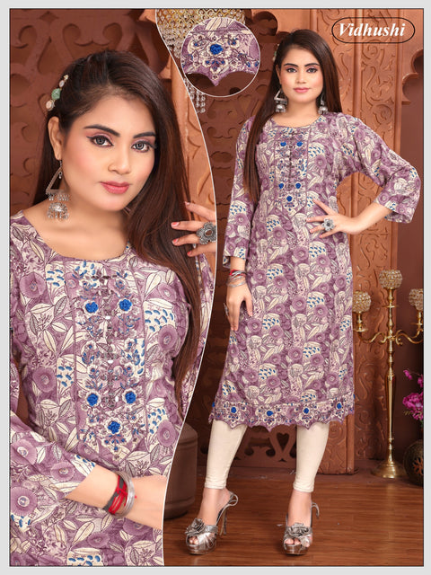Embroidered neck design Pure Rayon base printed kurti