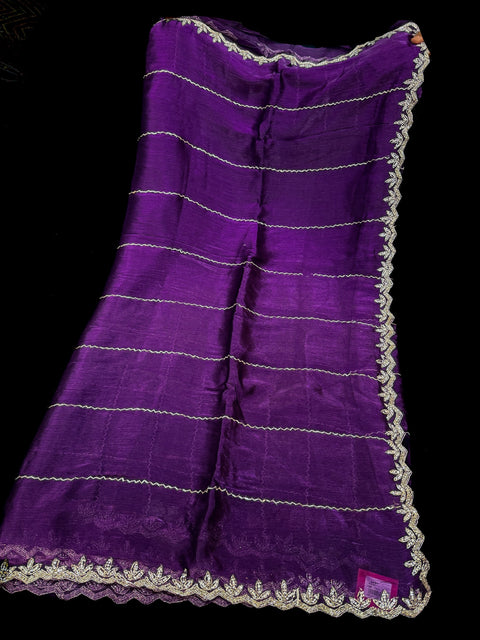 Jimmy Choo base fabric With Beautiful handwork all over on Saree and border