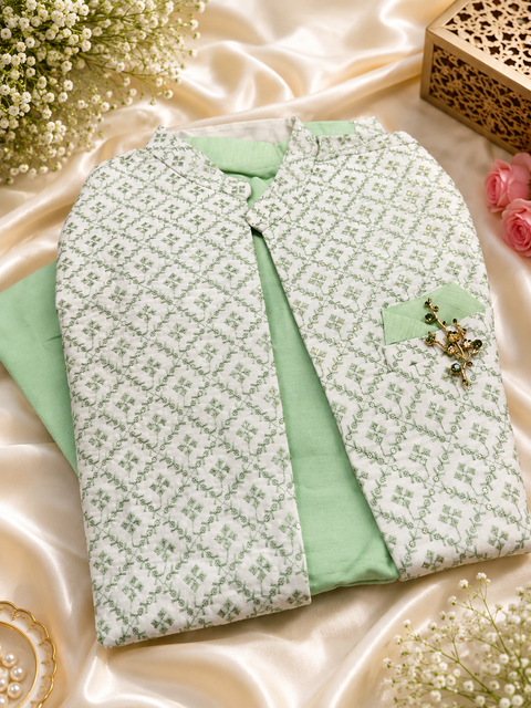 Brocade silk designer jacket with plain kurta and pants (slight variation in color & design is possible )