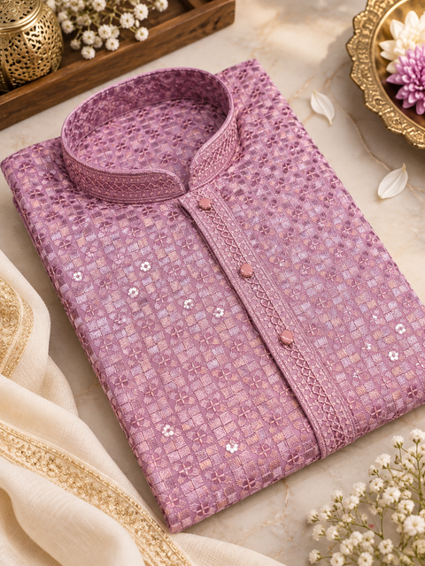 Soft Rayon based embroidery with sequined work kurta, Comes with a white pajama.Slight variation in colour and design is possible.