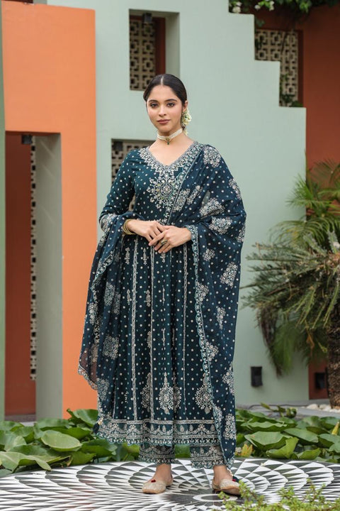 Pure & Soft Rayon Based Designer Embroidered & Mirror Work Anarkali Kurti With Plazo Pants & Dupatta(Video Clip attached)