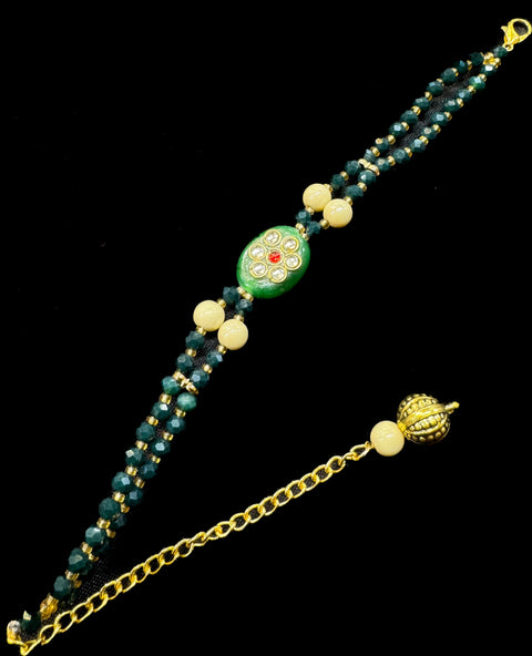 Pearls beaded Beautiful Stone Work Rakhi Bracelet style