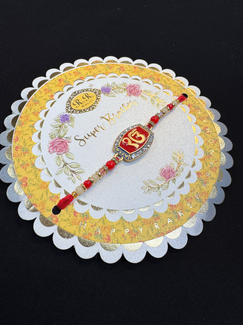 Beautiful Stone Work Rakhi in nice pack giftcard