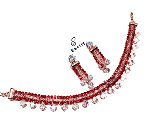 Jerkan stone with Crystals work small size Necklace set