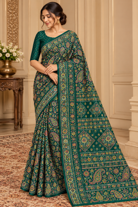 Soft Georgette Printed Saree – Lightweight and flowy with elegant all-over print and border. Matching blouse piece attached; model blouse is for reference only. Slight variation in colour/design is possible.