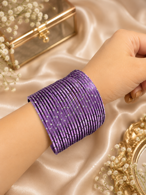 Silver Shimmer dotted metal bangles 2 dozen in 1 Set (slight variation in color & design may occur)