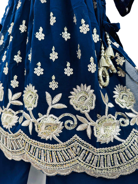 Nayra Cut Georgette based sequinned with Embroidery work with lace border work suit for Kids