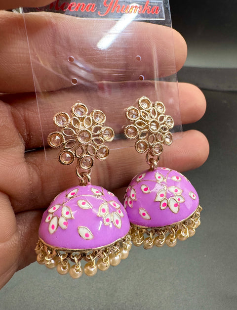 Polki Stone With Pearls Work Beautiful Meenakari Jhumka