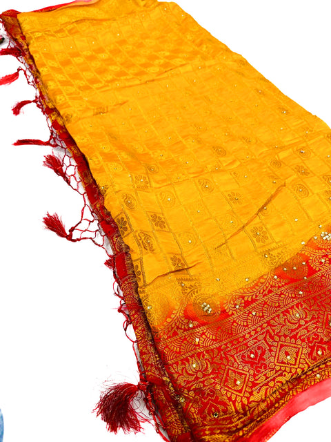 Art Silk Saree with stone work  and with contrast Blouse & Contrast Pallu