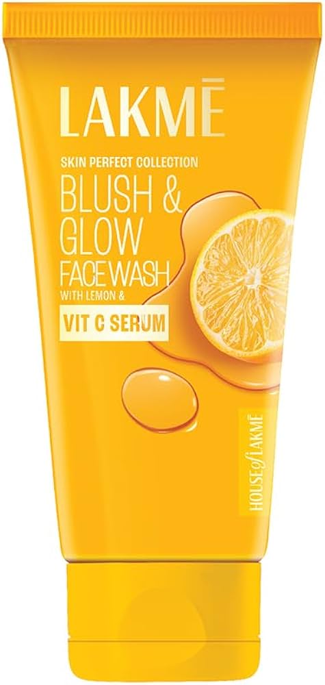 LAKMÉ Blush & Glow Exfoliating Face Wash With Vitamin C Serum, Brightening And Gentle Facewash With Lemon Fruit Extracts For All Skin 50g