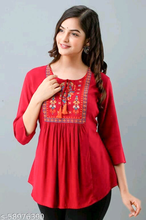 Rayon based Embroidery work short Kurti