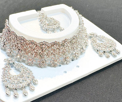 Silver Jerkan Stone Beautiful Necklace Set