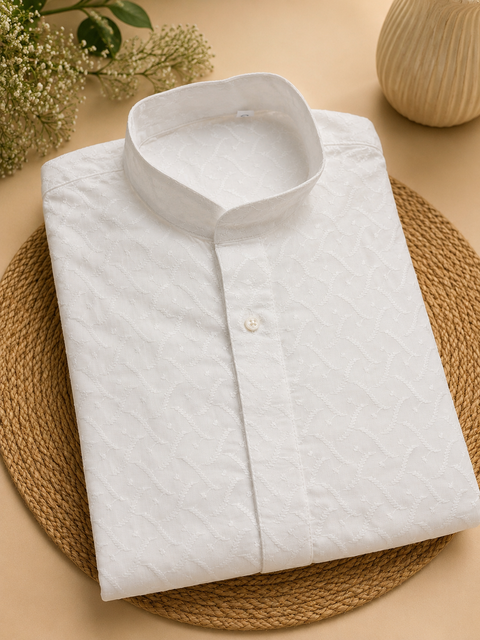 White colour cotton  based chikankari work kurta with white pajama(slight variation in color and design is possible)