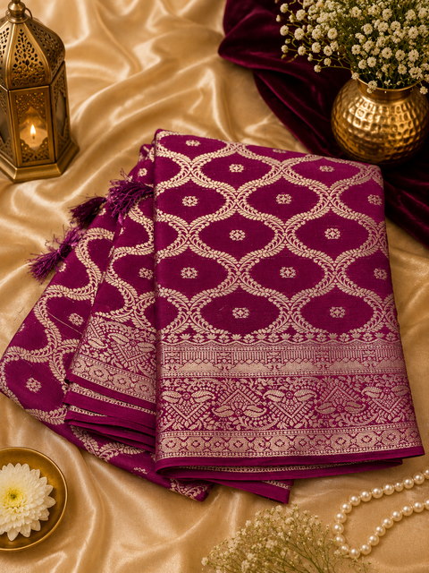 Very Soft Pure chiffon based Beautiful zari work Banarasi look Saree(Blouse Shown Is For Reference Only. The Blouse Piece Is Included With The Saree As Unstitched Fabric)(slight variation in color and design is possible )