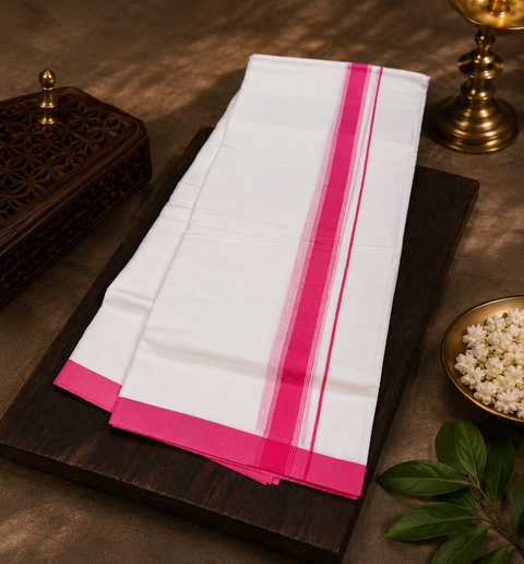 Woven Cotton Kerala Mundu / Dhoti in White ( 3.75 mtrs )Kurta not included,slight variation is possible