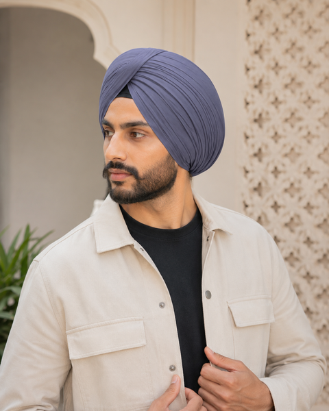 Slate Blue color Pure full Voile turban fabric in granola( beige) colour  ($6 Per Meter) (Slight variation in color may occur)