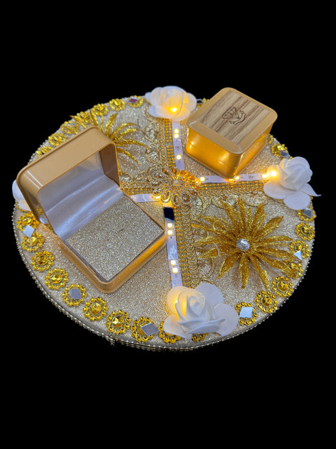 (Video clip attached ) Engagement Rings decorated tray with lights (heavy wooden board based)