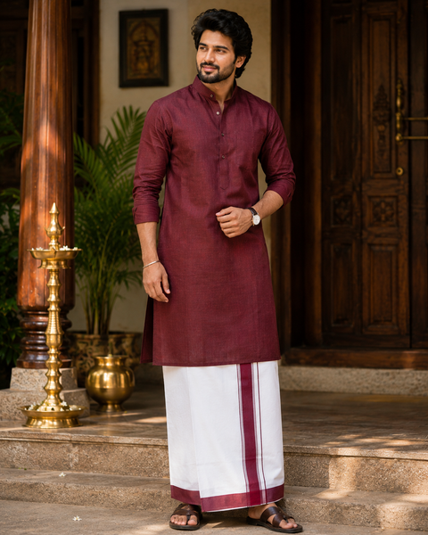 Woven Cotton Kerala Mundu / Dhoti in White ( 3.75 mtrs )Kurta not included,slight variation is possible