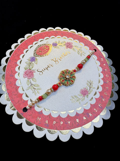 Beautiful Stone Work Rakhi in nice pack giftcard