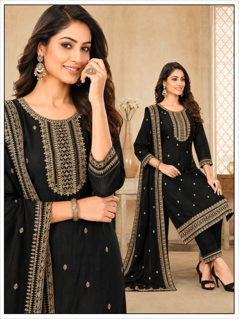 Soft Georgette silk based embroidery with sequined work designer kameez with plazo pants and dupatta with embroidery border work Dupatta