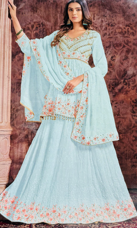 Full of stone work Pure Georgette based heavy embroidery work kameez & Lehnga and Pure Georgette embroidery border work Dupatta