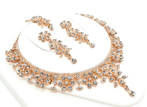 Rose gold color Jerkan stone studded beautiful necklace set with Earrings & Tikka