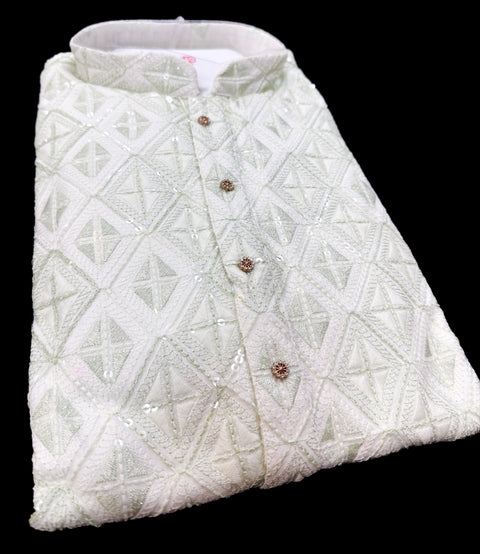 Pure Rayon Based Beautiful heavy Embroidery Work At Front And Back With Sequins Work Designer Kurta & White Pants