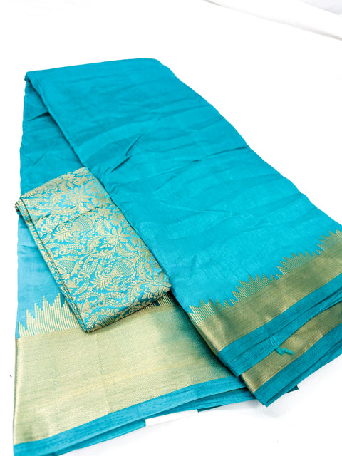 Soft Silk based Broad zari border Saree with Contrast Brocade silk based Blouse