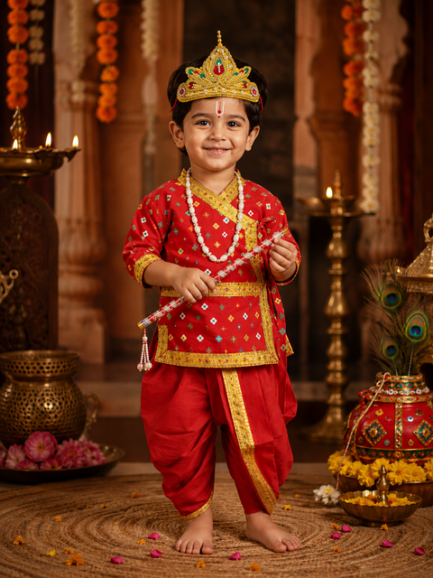 Cotton-Based Krishna Costume ✨
Comfortable Krishna costume made with cotton-based fabric and comes with matching accessories. Slight variations in design, colour and accessories may occur.