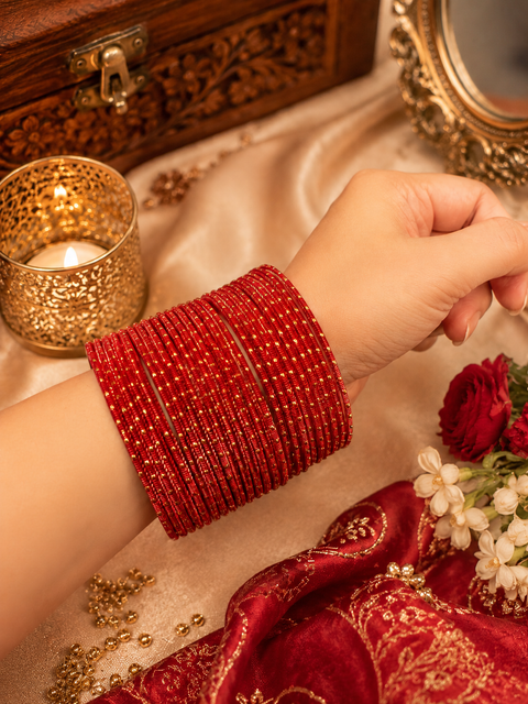 Golden Shimmer dotted metal bangles 2 dozen in 1 Set (slight variation in color & design may occur)