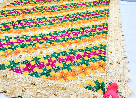 Pure chiffon based Heavy work Phulkari dupatta all over stone work and mirror
